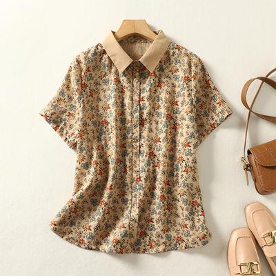 Summer Artistic Loose Floral Short Sleeve Casual Aging Shirt Women's Shirt Top Blouses & Shirts