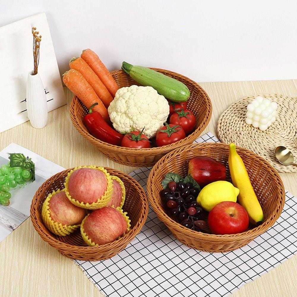 Handgeflochtener Kunst rattan Korb Runder Lebensmittelaufbewahrungskorb Praktische Aufbewahrungsbox Küche