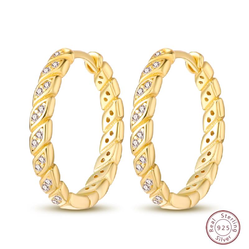 925 Ayar Burgu Halka Küpeler Minimalist Altın Yuvarlak Moda Zirkon Tokalı Düğün Takısı Kadınlar İçin Hediye