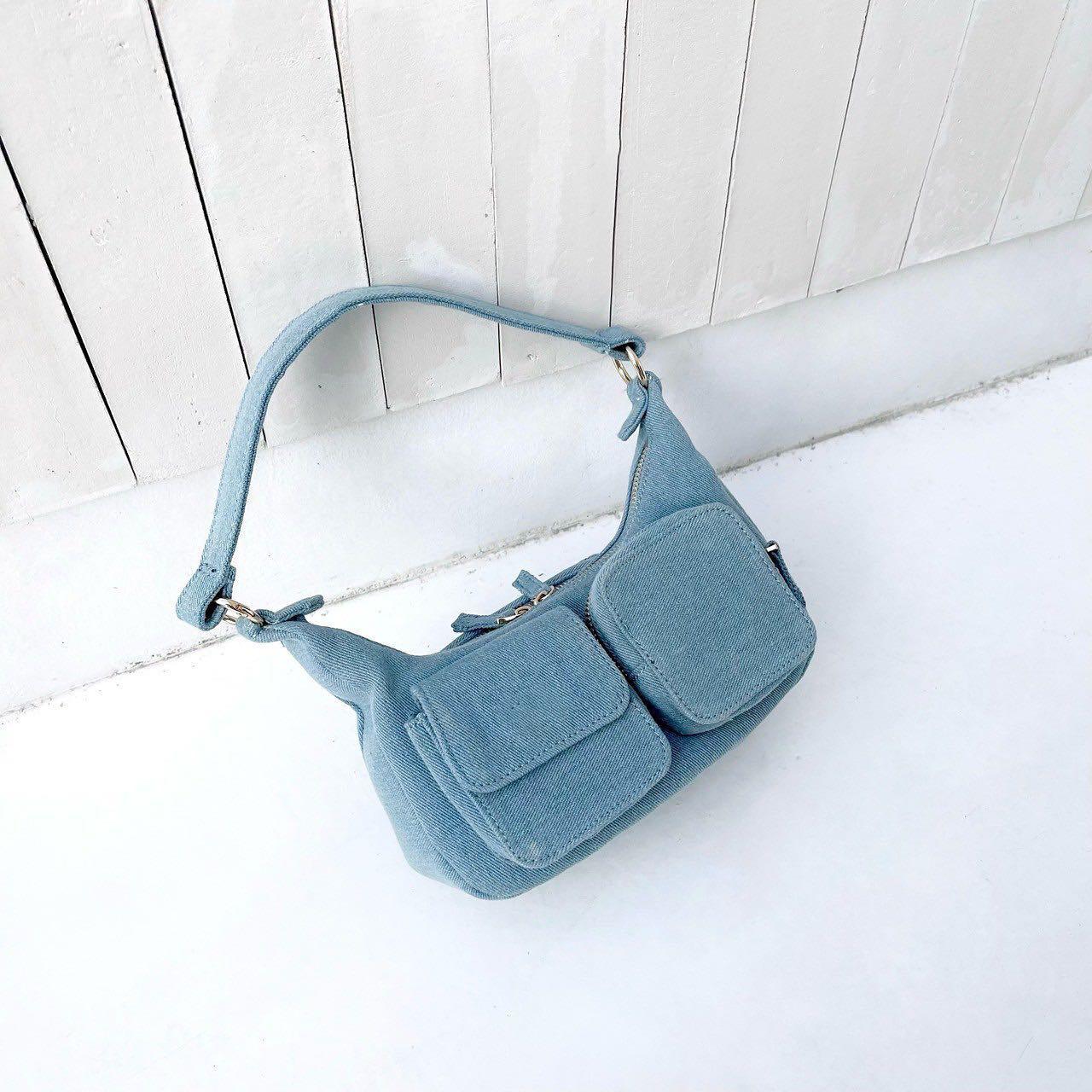 Сумка ручной работы подмышки с множеством карманов джинсовая сумка через плечо Джинсовая женская сумка Холщовая сумка на одно плечо с диагональю 3359₽