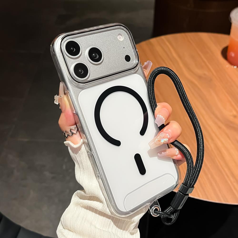 Transparent Acrylic for Magsafe Wrist Strap Case for iPhone 18 17 16 15 14 Pro Max Magnetic Lanyard Hard PC Shockproof Cover