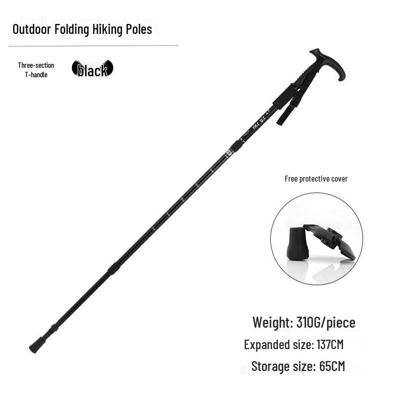 Aluminum Alloy Telescopic Hiking & Trekking Poles with Straight, T-Handle, Curved Handles for Skiing, Climbing, and Elderly Use