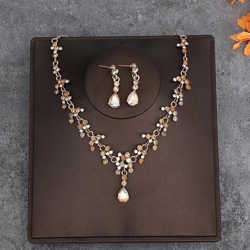 Korean Style Bridal Crown Three Piece Headdress  Wedding Dress Birthday Hair Accessories  Wedding Dress Accessories Necklace  Earrings