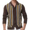 Men's Casual Striped Color - Blocked Knitted Cardigan With Lapel Outerwear
