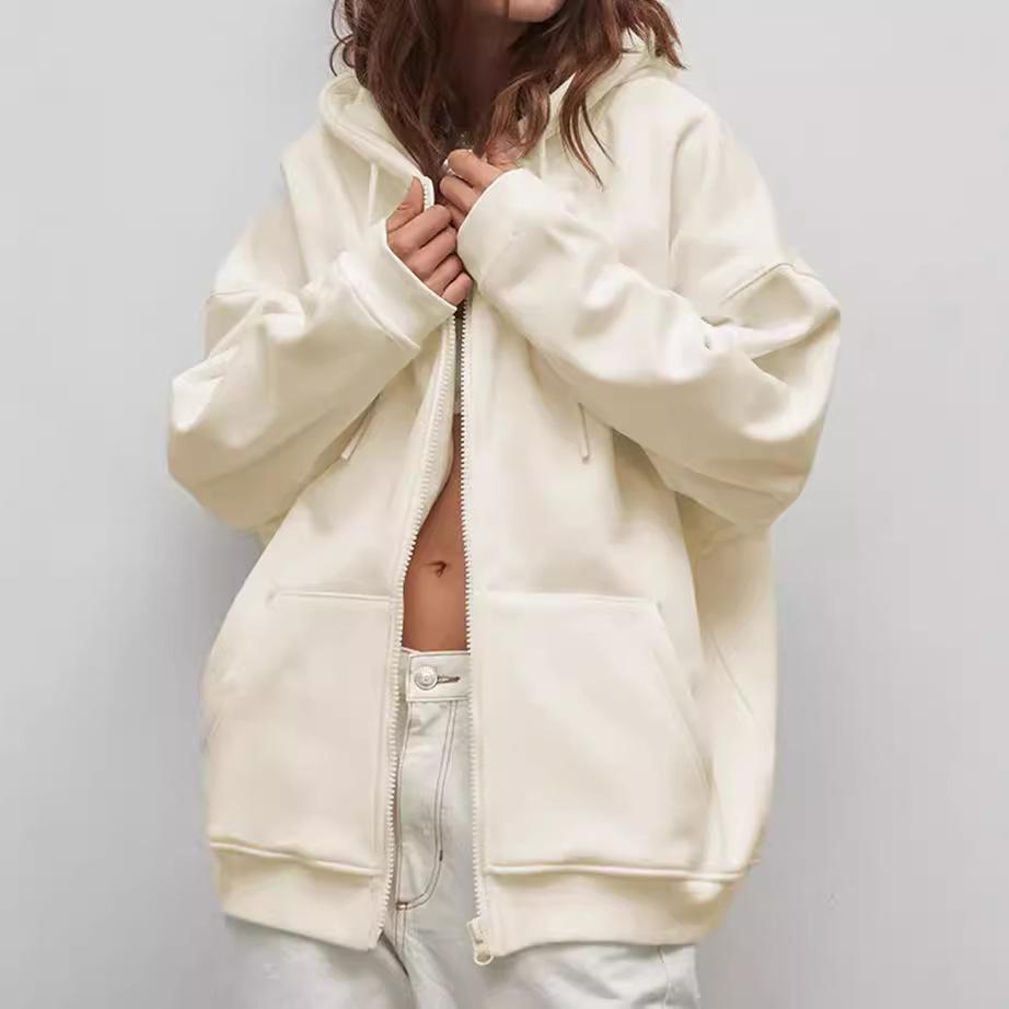 New Solid-color Loose Hooded Zipper Cardigan Hoodie for Autumn and Winter