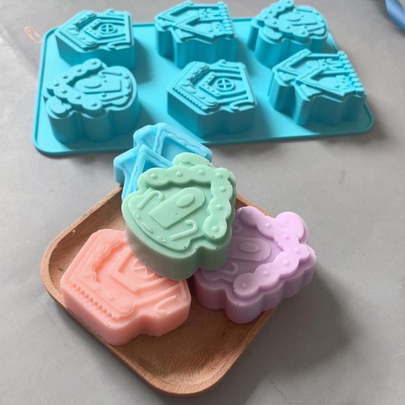 

6-Cavity House Baking Silicone Mold Christmas Candle Soap Making Supplies Cake Decoration Tool синий