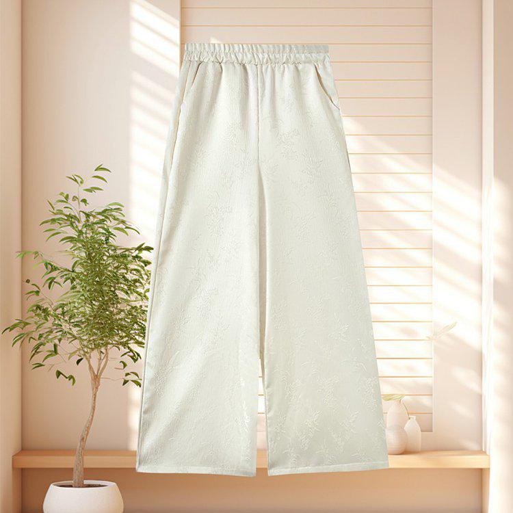 Elegant Retro Jacquard High-Waisted Wide-Leg Pants for Middle-Aged and Elderly Women - Spring & Autumn Casual Style