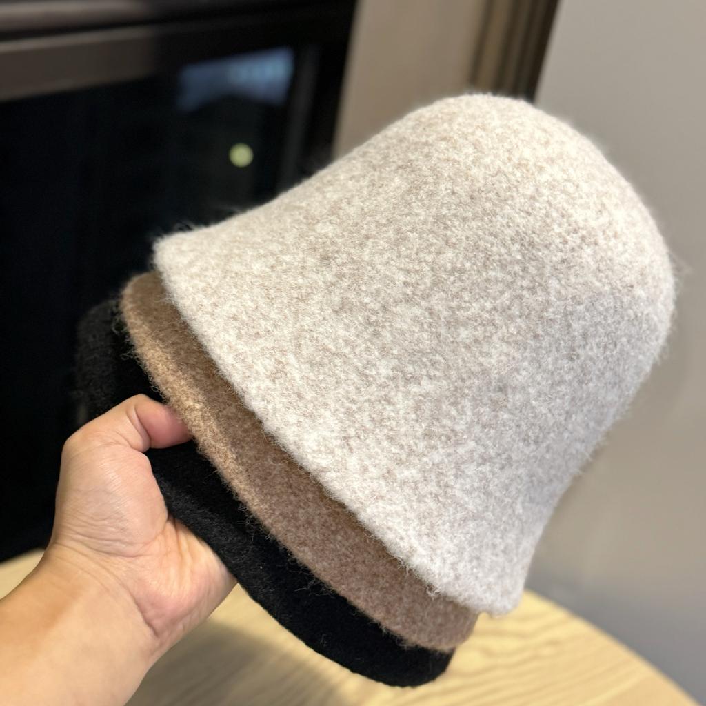 New Korean Style Autumn and Winter Woolen Knitted Bucket Hat for Women Versatile Fashionable Warm Temperament and Trendy Fisherman Hat