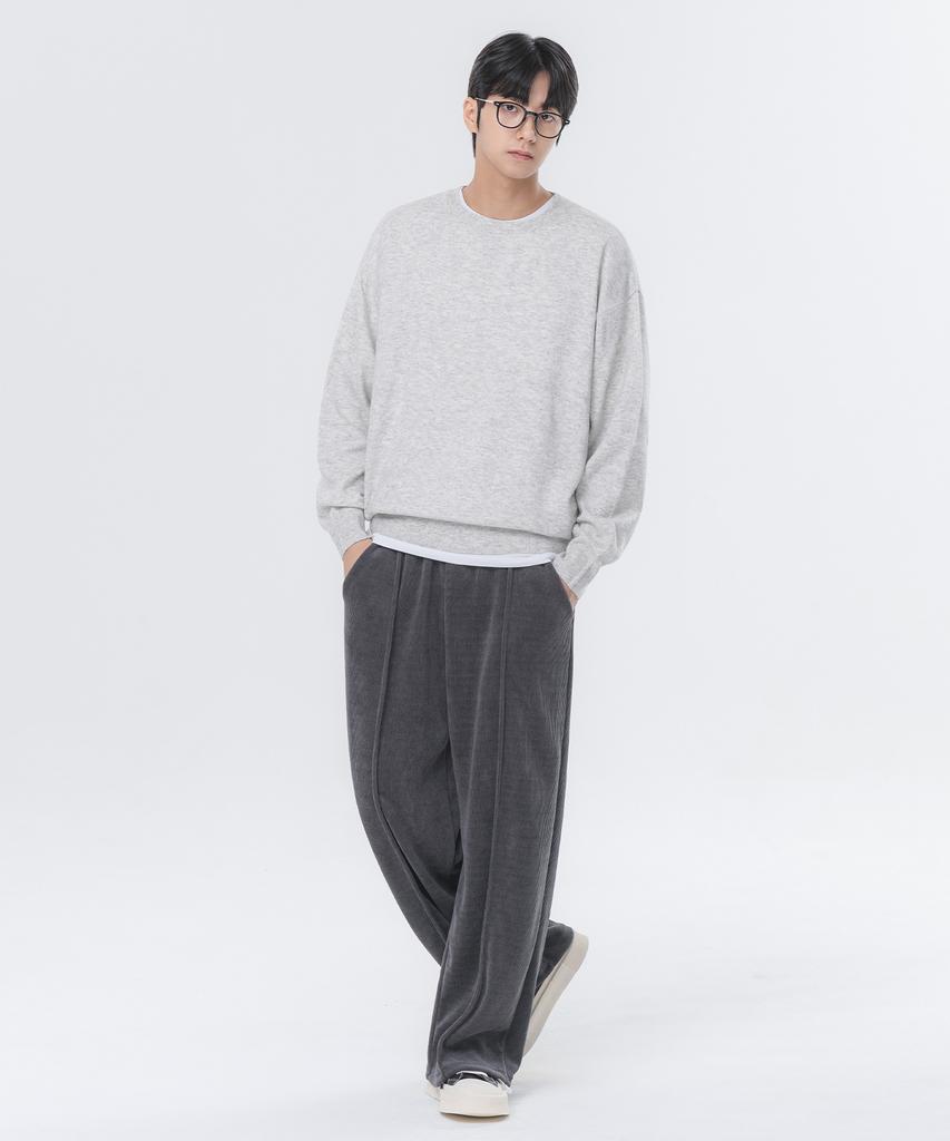 ALVINCLO [Set] Basic Round Knit Pintuck Wide Elastic Pants Set