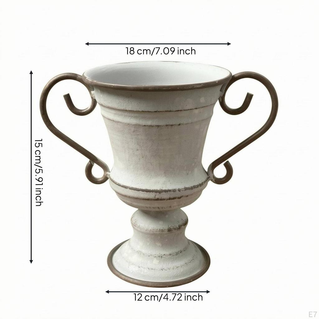 Decorative Iron Planter Ornamental Footed Vase Matte VintageStyle Light Gray C High Foot