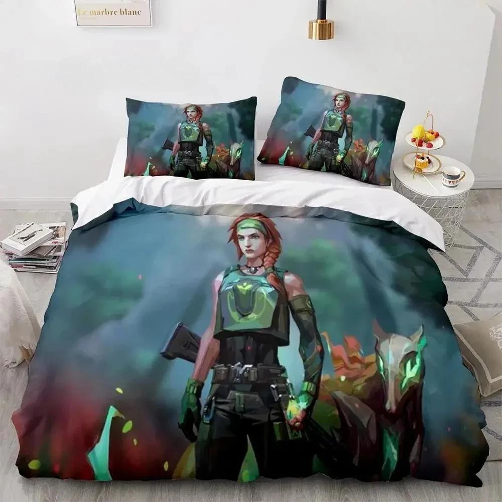 Game Valorant Neon Bedding Set Boysgirls Twin Queen Size Duvet Cover Pillowcase Bed Kids Adult Fashion Home Textile Customizable