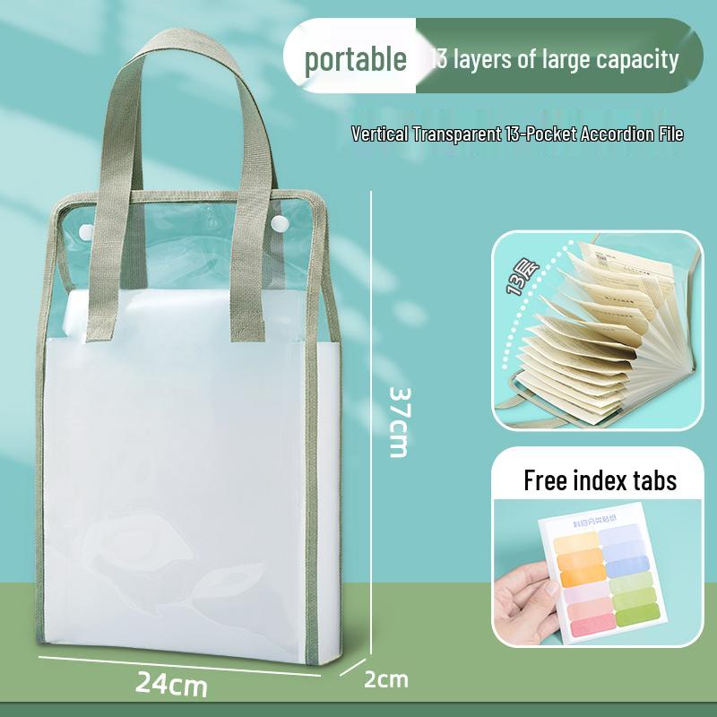 A4 Transparent 13-Layer Accordion Folder with Large Capacity and Subject Dividers