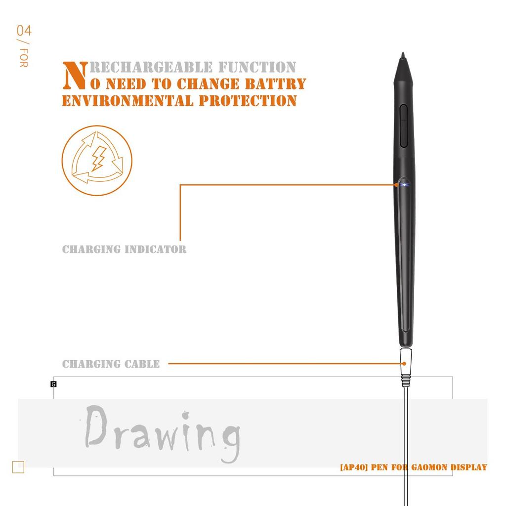 GAOMON ArtPaint AP40 Rechargeable Pen for PD1560 Tablet