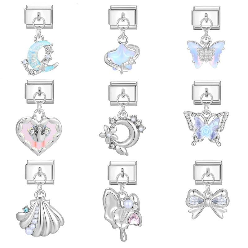 Italian Charm Bracelet Charms Dreamy Moon Butterfly Starfish Shell Pendant Diy Removable Module Link Bracelet Accessories Gifts