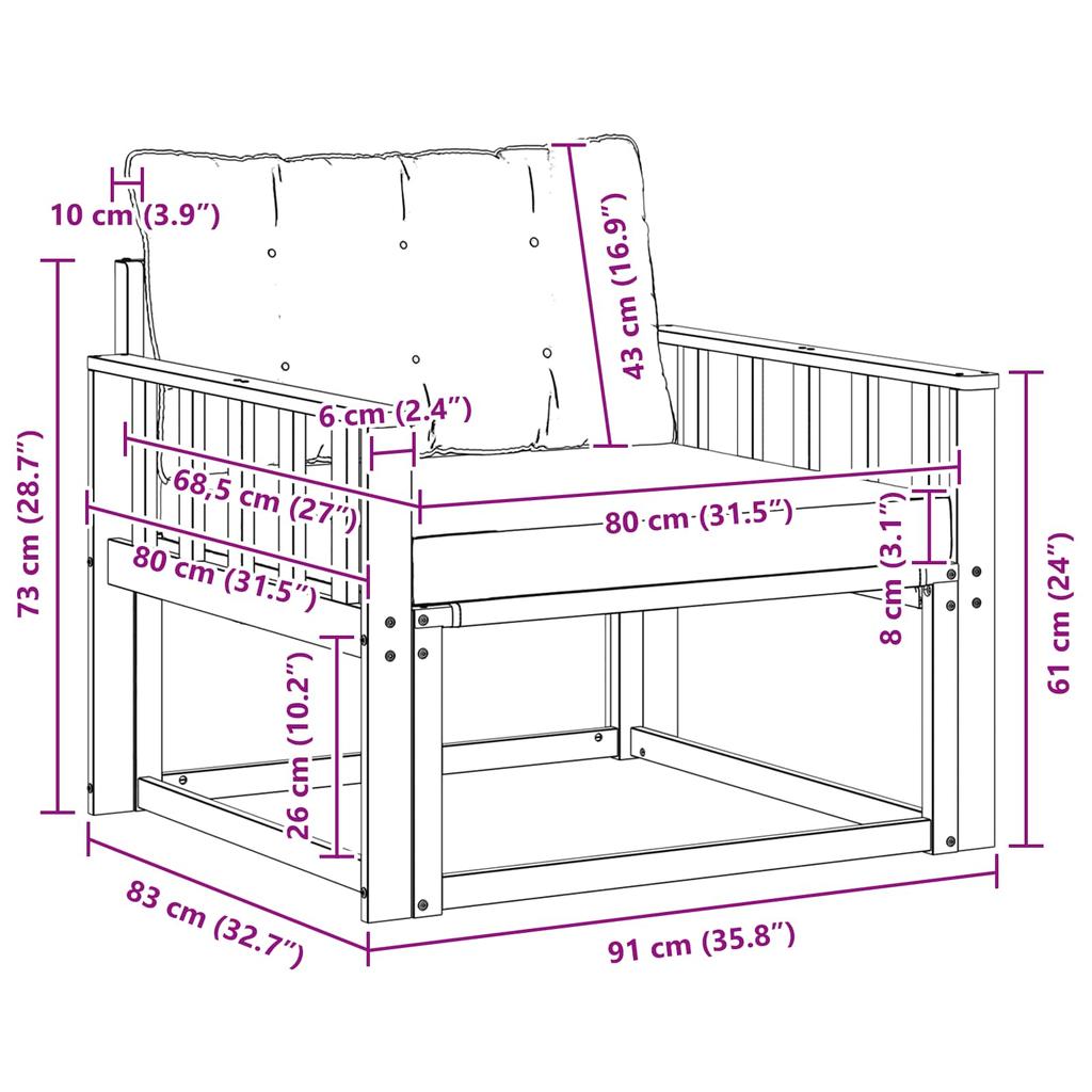 Outdoor Sofa Set Solid Acacia Wood and Textilene White