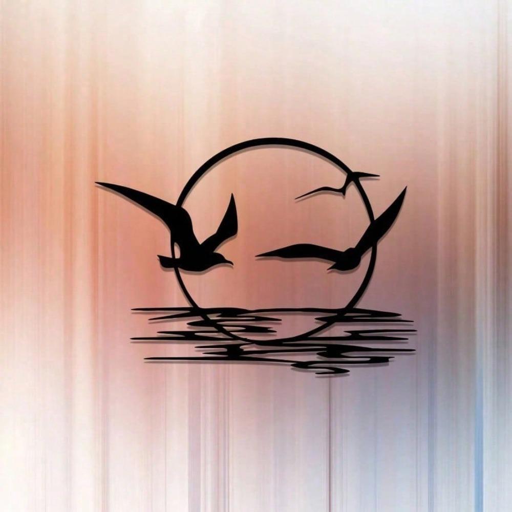 Sunrise And Seagulls On Sea Minimalisty Metal Wall Art - Modern Home Decor For Bedroom, Living Room, Or Bathroom.