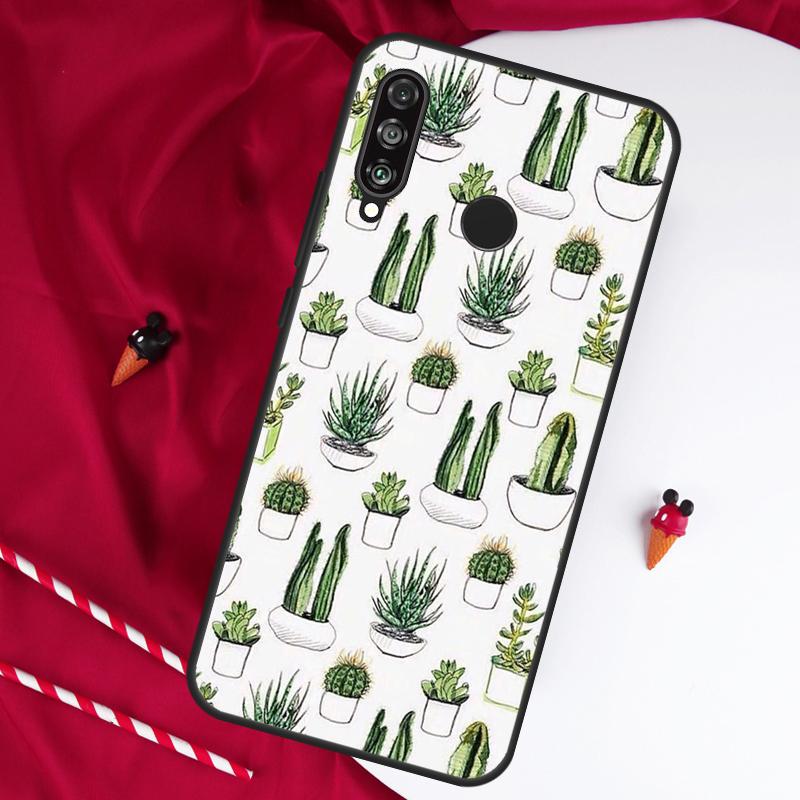 Cute Cactus Potted Plant For Huawei Nova Y90 Y70 Y60 Y72 Y73 Y61 Y91 7i 8i 11i 12i 12s 9 10 SE P20 P30 P40 Lite Case