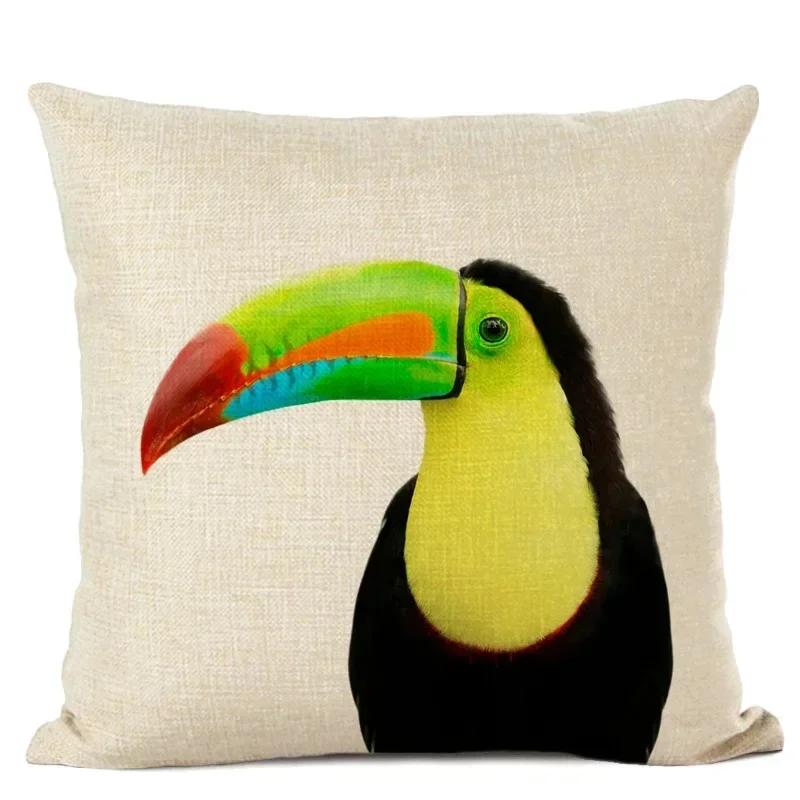 Cute Animal Parrot Linen Pillowcase Deer Wolf Pillows Case For Bedroom Pillow Cover Living Room Decoration Boy Girl Room 45X45Cm