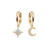 Silver Gold-Plated Asymmetric Earrings - Moon and Star