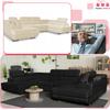 U-shaped Corner Sofa Bed, Extendable F. Bosso Family Sleeping Furniture Beige Velvet