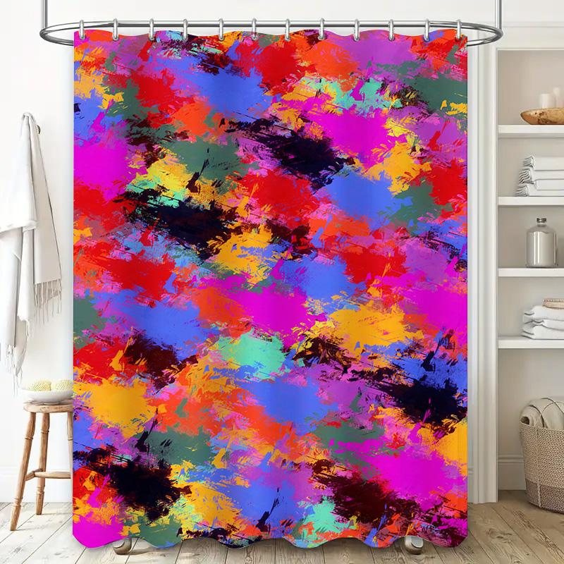 Brightly Colored Abstract Shower Curtain Bathroom Decor, Easy Installation, Waterproof Fabric For Bathtub Or Walk-In Shower Encl