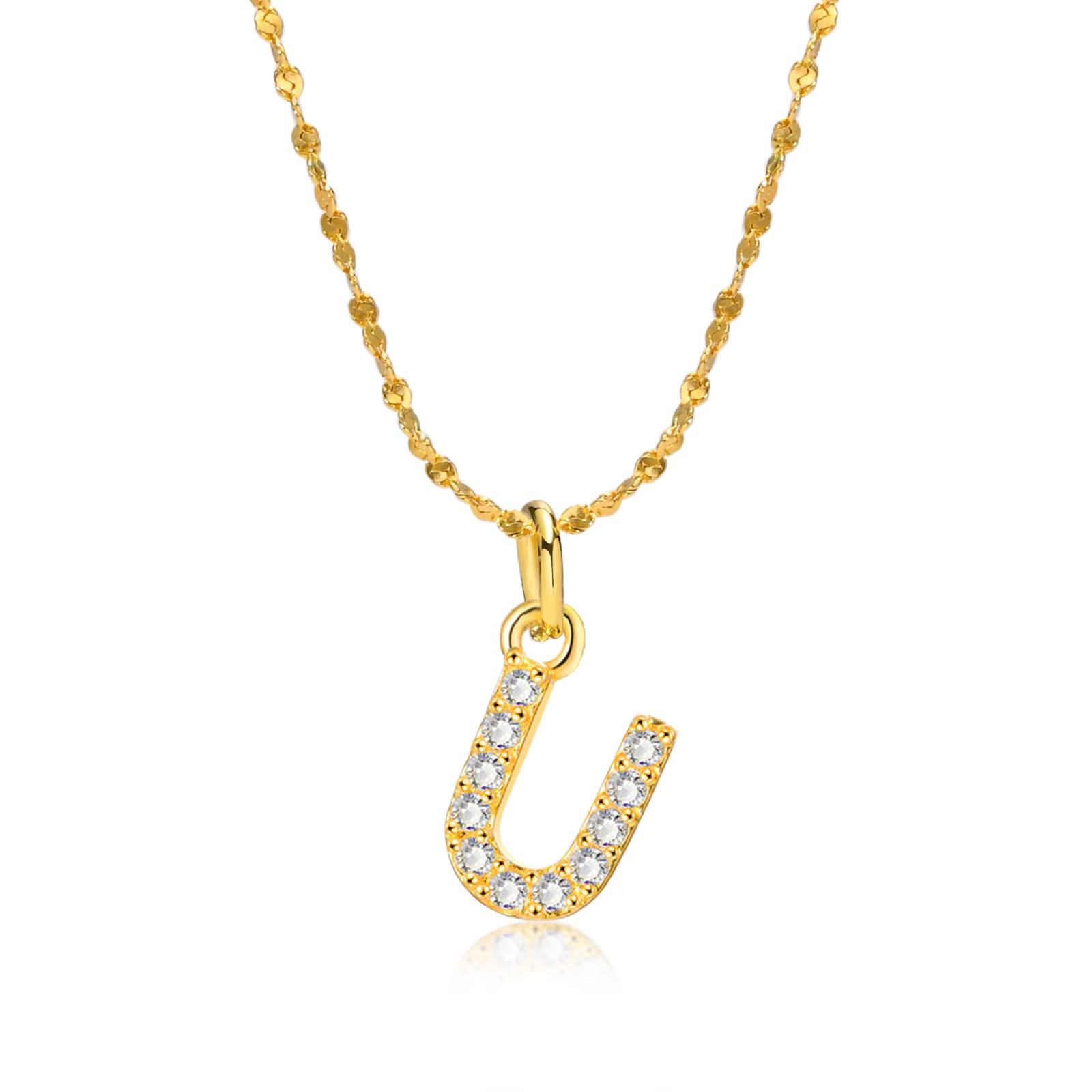 

Necklace for Stainless English Alphabet Sparkling Alphabet Birthday [Rockyu] Women, Gold, Hypoallergenic, Steel, Pendant, Diamond, Accessory, золотий