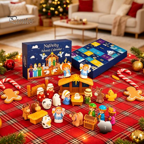 Calendario dell'Avvento di Natale per Bambini 24 Giorni Presepe Bambini, Legame Familiare con Mini Figure, Attività Festive Interattive