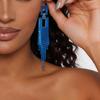 High-End Blue Rhinestone Tassel Dangle Earrings - Versatile European Street Style Design