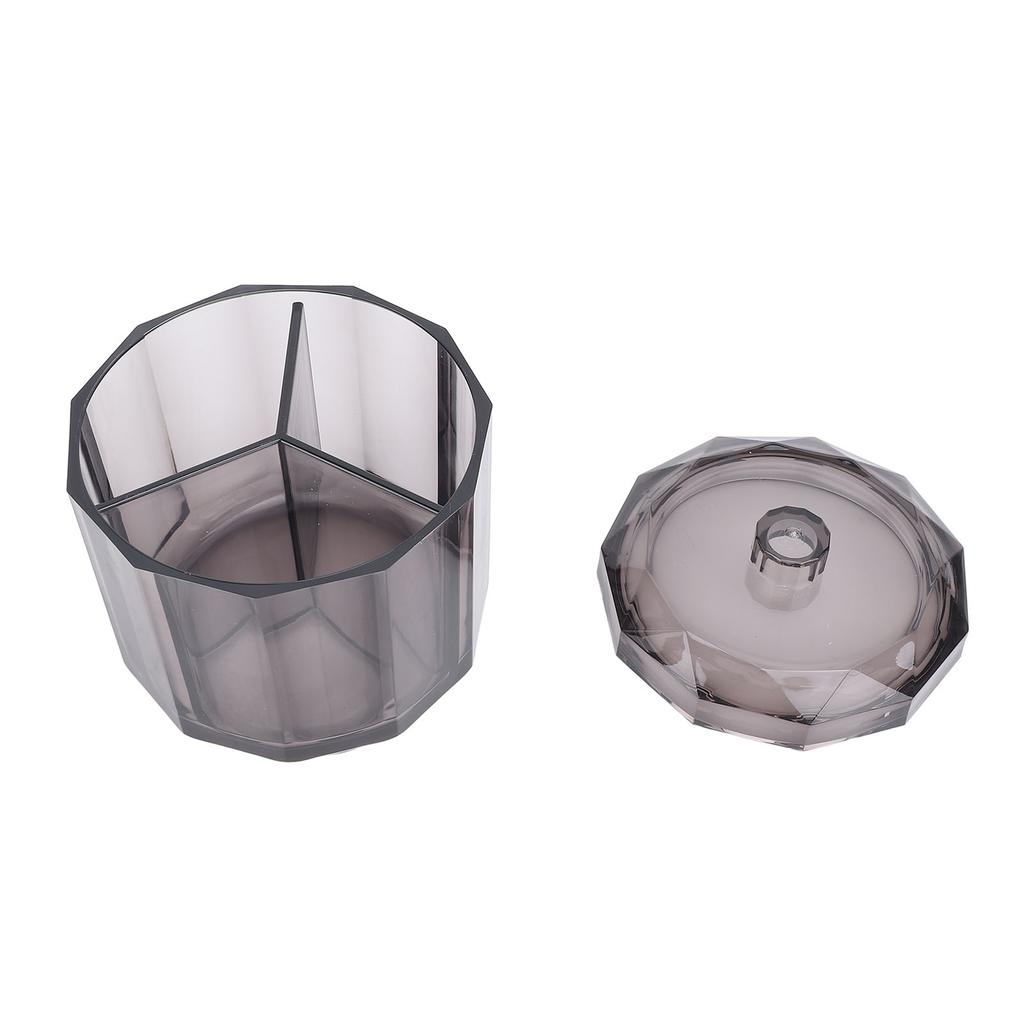 Qtip Holder Dispenser for Floss Picks Transparent Black Acrylic 3 Compartments Dust Water Resistant