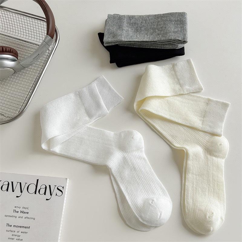 1/4Paris Women Stockings Women'S Mid-Calf Socks Jk Lolita Sweet Girls Long Socks Stocking Solid Color Black White Gray Knee Sock