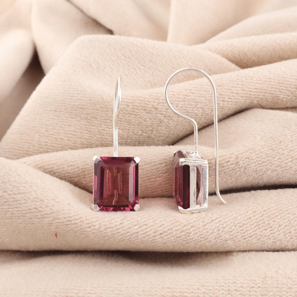 Natural Rhodolite Gemstone 925 Sterling Silver Jewelry Handmade Earrings 1.06" EE-167-13