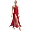 Damen Modern Lyrical Dance Dress Ärmellos Split Sheer Mesh Ballet Gymnastik Trikotkleid Zeitgenössische Performance Dancewear