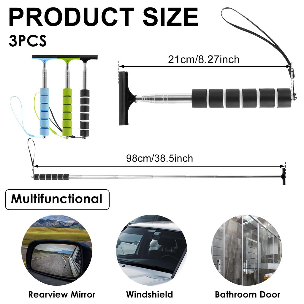 3Pcs Car Side Mirror Squeegee Retractable Car Rearview Mirror Wiper Mini Portable Telescopic Auto Mirror Squeegee Cleaner