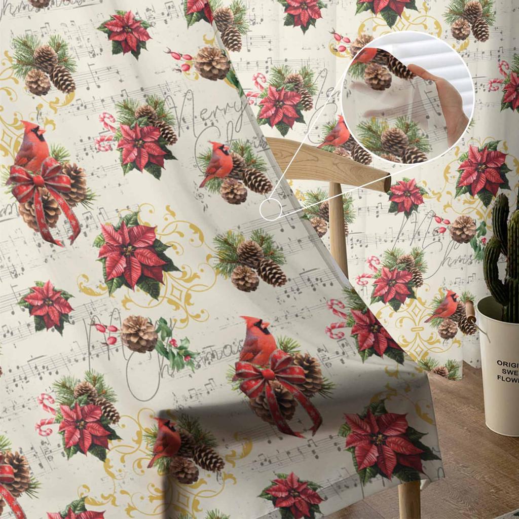Christmas And Winter Poinsettia Curtains For Living Room Bedroom Home Decoration Window Voile Tulle Curtain Drapes