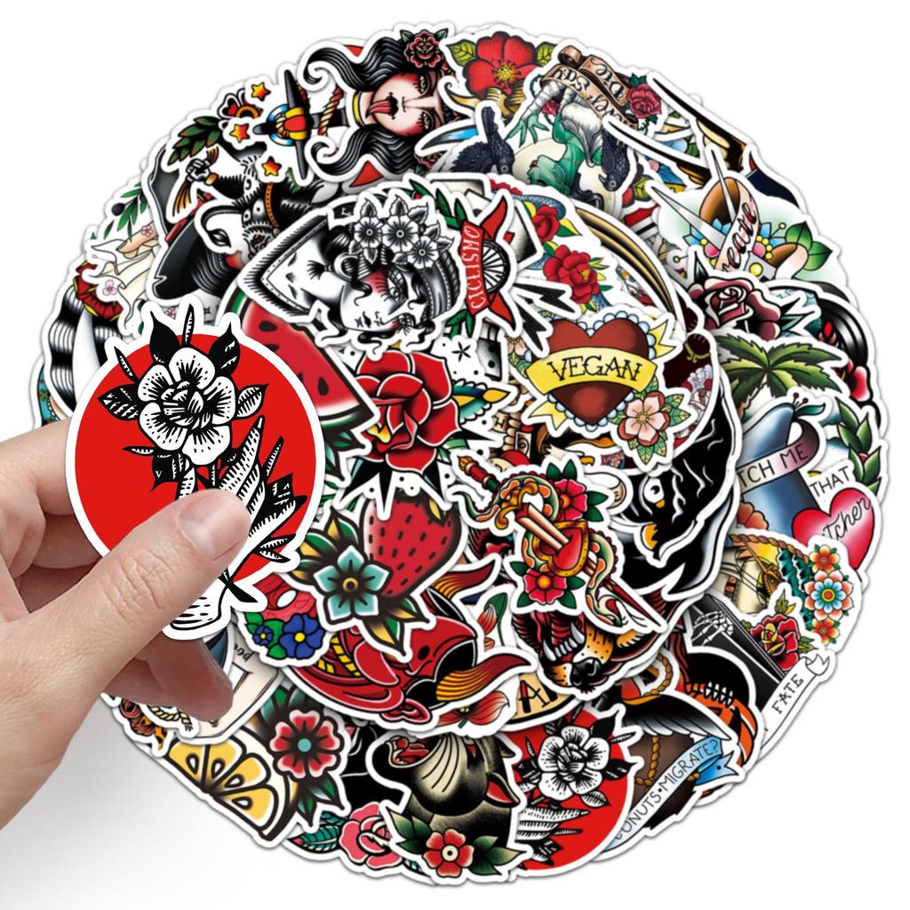 50pcs Cartoon Tattoo Stickers for Notebooks, Luggage, Scooters, Cars, and Motorcycles