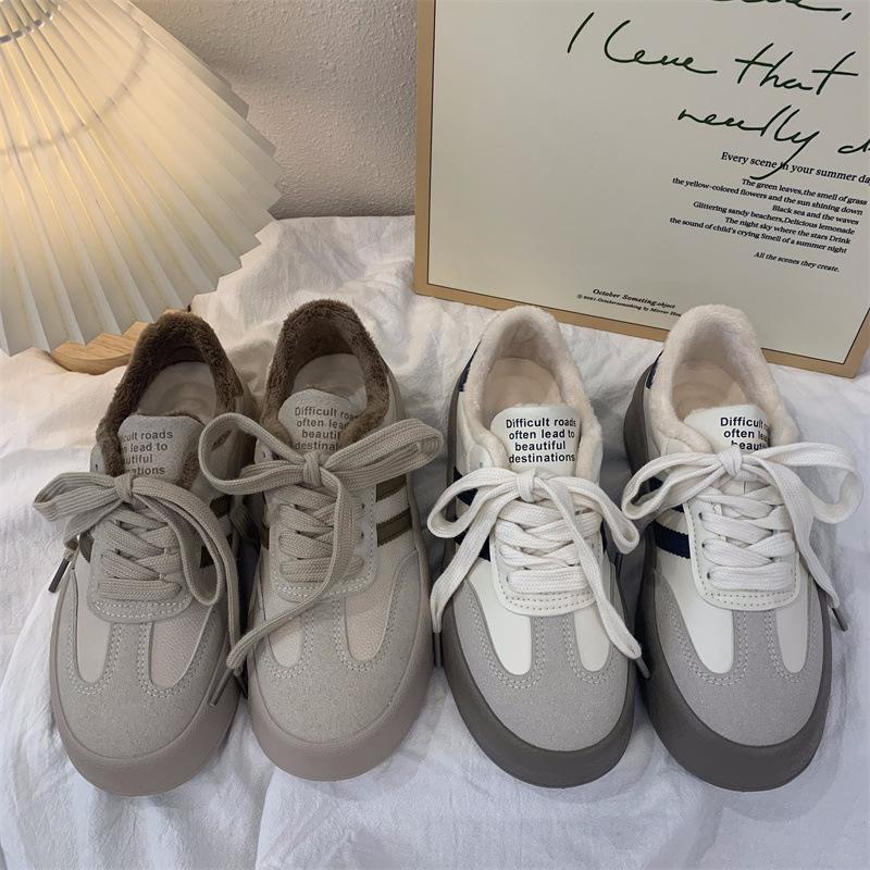 M Yuanbo Casual Versatile Harajuku College Wind Board Shoes Autumn and Winter New Fleece Warm Thick Cotton Shoes