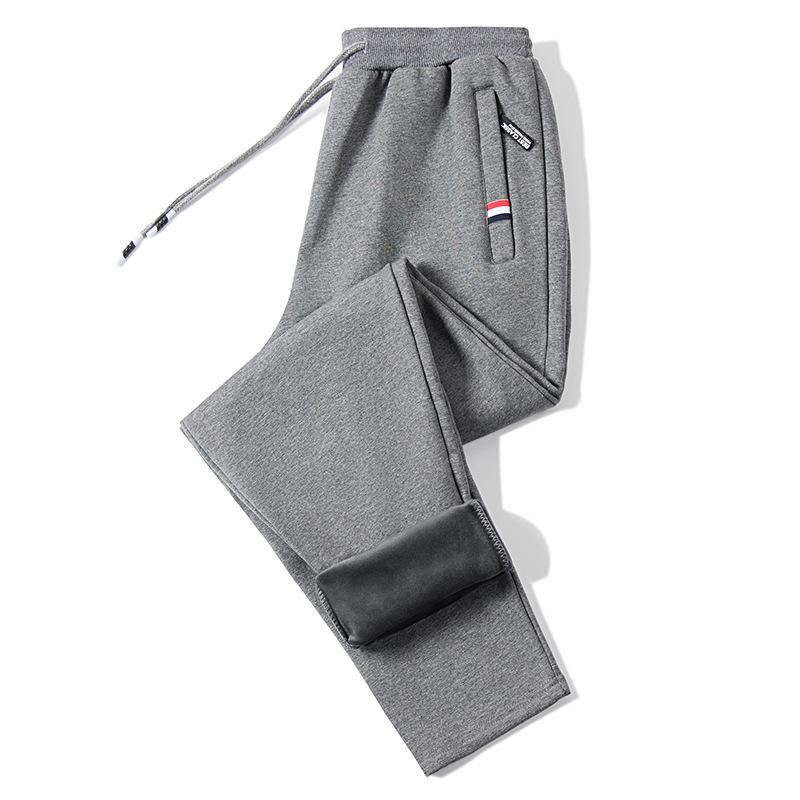Men's Plus Size Fleece-Lined Winter Sports Sweatpants with Zip Pockets