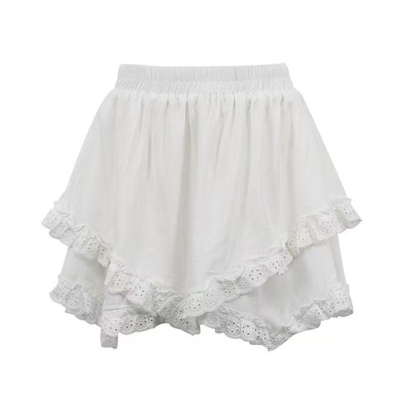 

European and American Fresh Sweet Skirt Lace Patchwork High Waist Cake Skirt High Waisted Cake Skirt White S