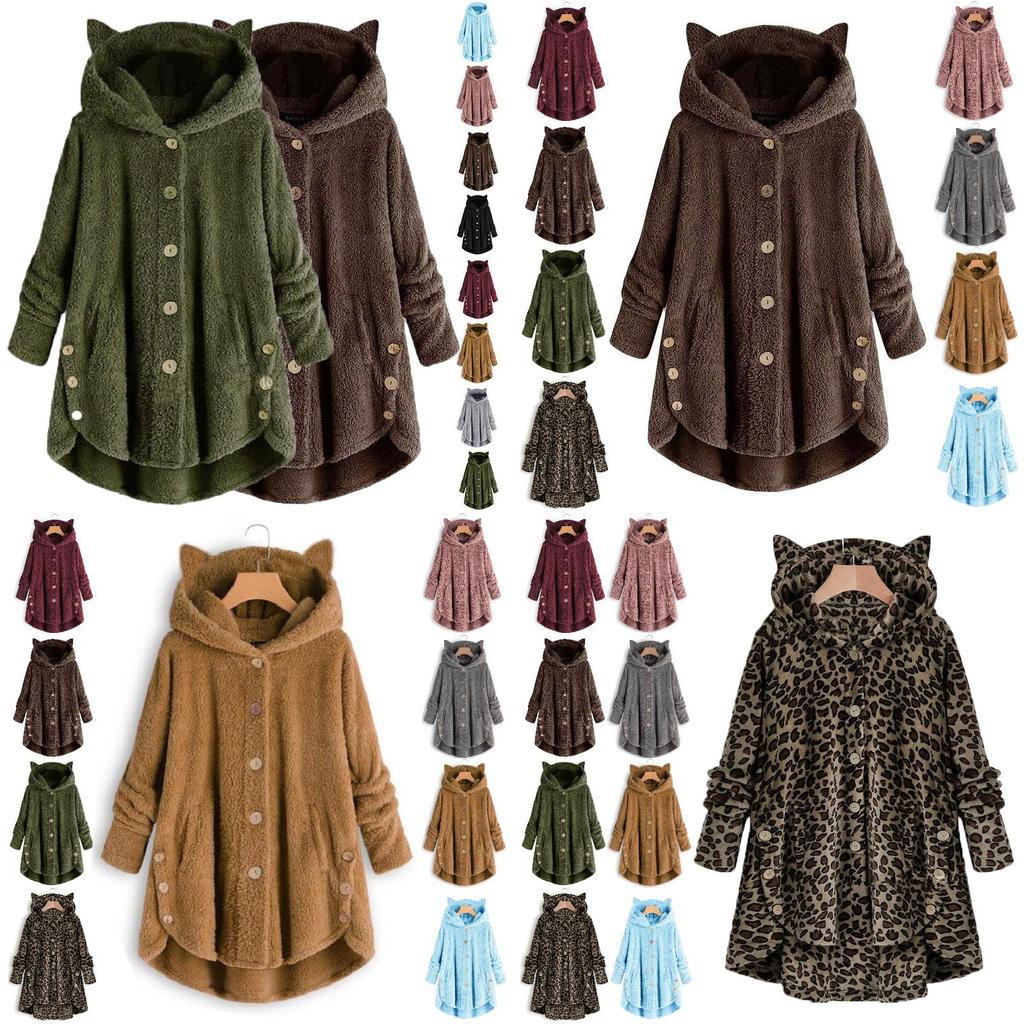 Cozy Cat Ear Women's Winter Warm Fleece Hoodie Hooded Coat For Casual Comfort