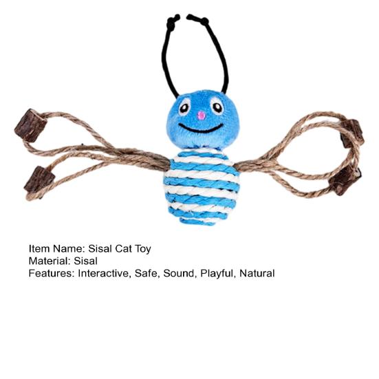 Interactive Sisal Cat Toy with Rattle Sound Sisal Hemp Bee Shape Cat Teaser with Natural Actinidia Polygama for Indoor Cats