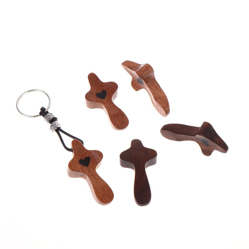 1/3Pcs Wooden Crosses Toys Mini Pocket Crosses Keychain Palm Crucifix Finger Toy For Adults Kids Prayer And Faith Gifts