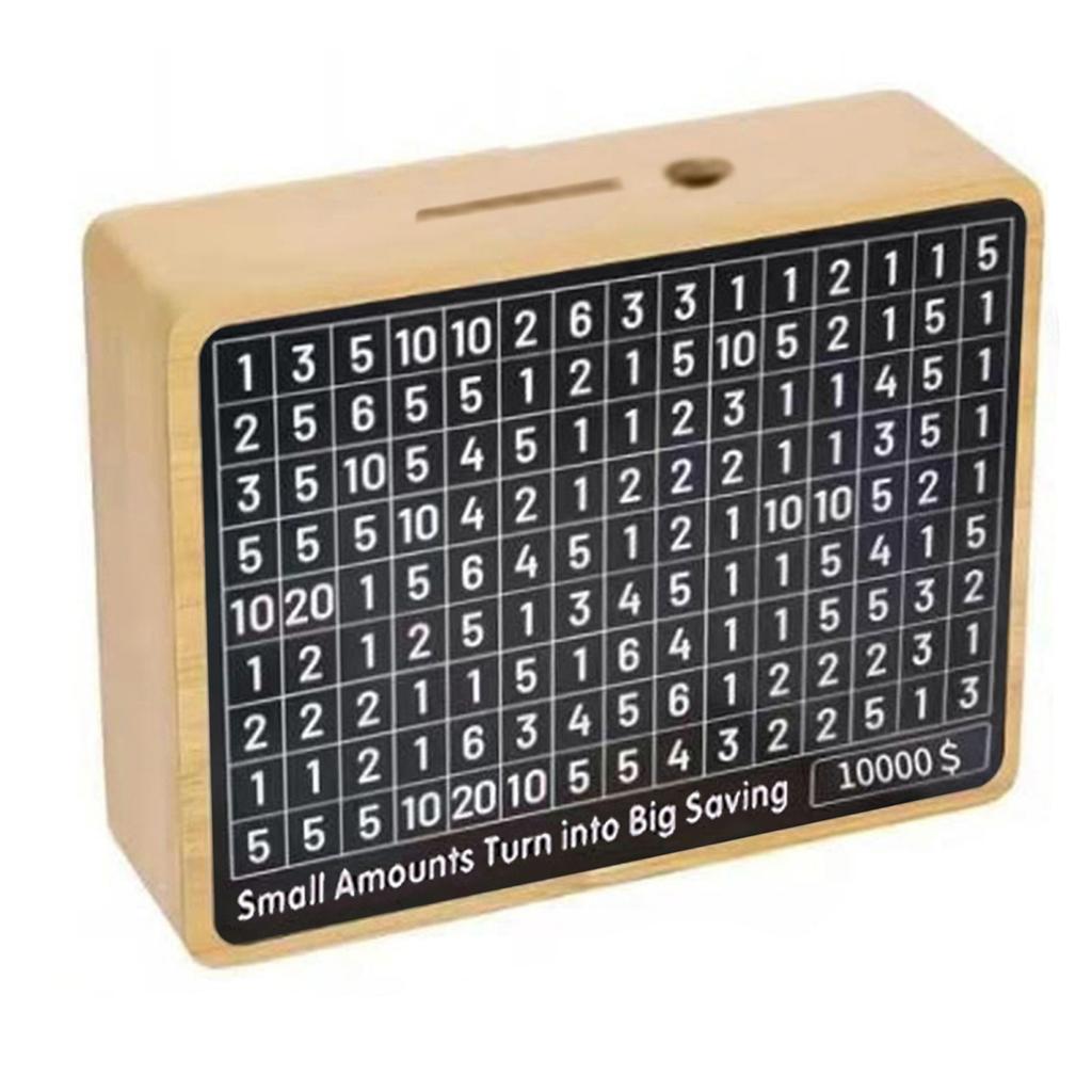 Wooden Money Saving Box 10000/1000 Savings Challenge Box Coin Piggy Bank Cash Vault Bank with Money Target Numbers for All Ages