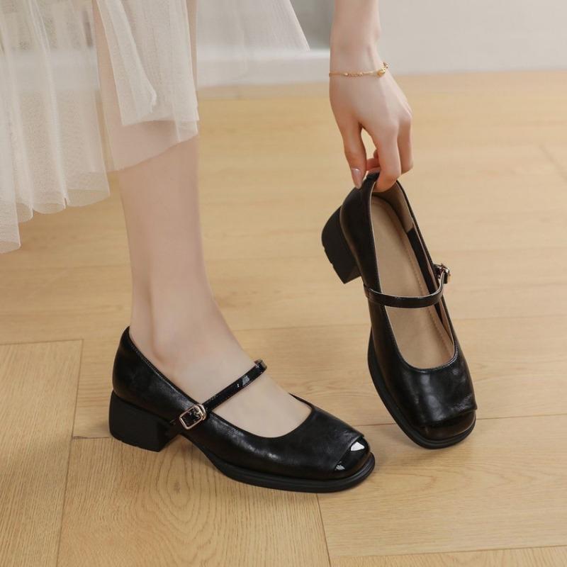 Enkele schoenen lente en herfst nieuwe Mary Jane temperament damesschoenen modieuze veelzijdige retro ondiepe mond leren schoenen