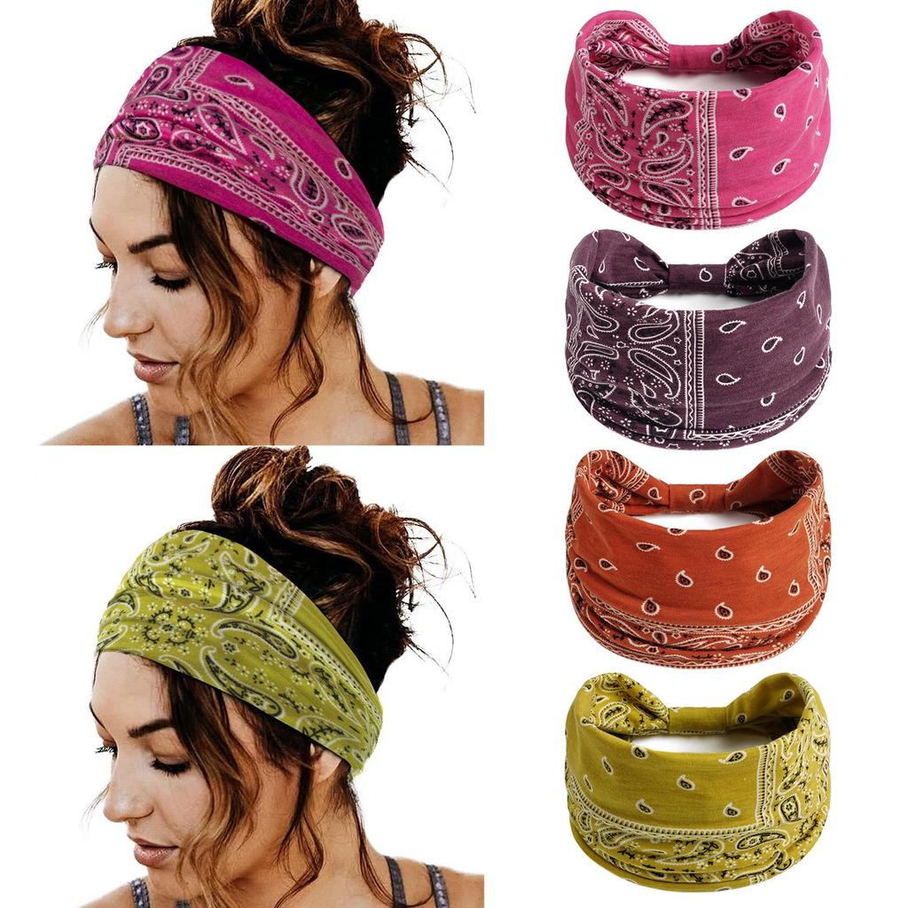 Bandeau large rétro à motif cachemire pour femmes - Bandeau de sport élastique coloré pour yoga
