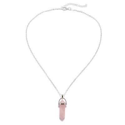 

Opal Stone Hexagonal Column Quartz Necklaces for Women Natural Crystal Pendant Necklace Bohemian Statement Jewelry Gift Pink-Silver