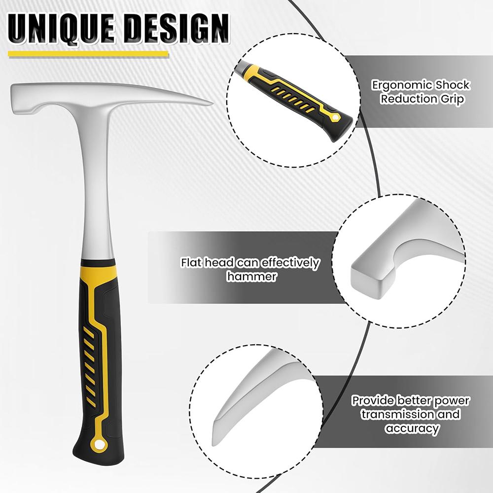 1pc High Carbon Steel Rock Pick Hammer, All-Steel Geological Claw Hammer with Non-Slip Rubber Handle, Brushed Finish