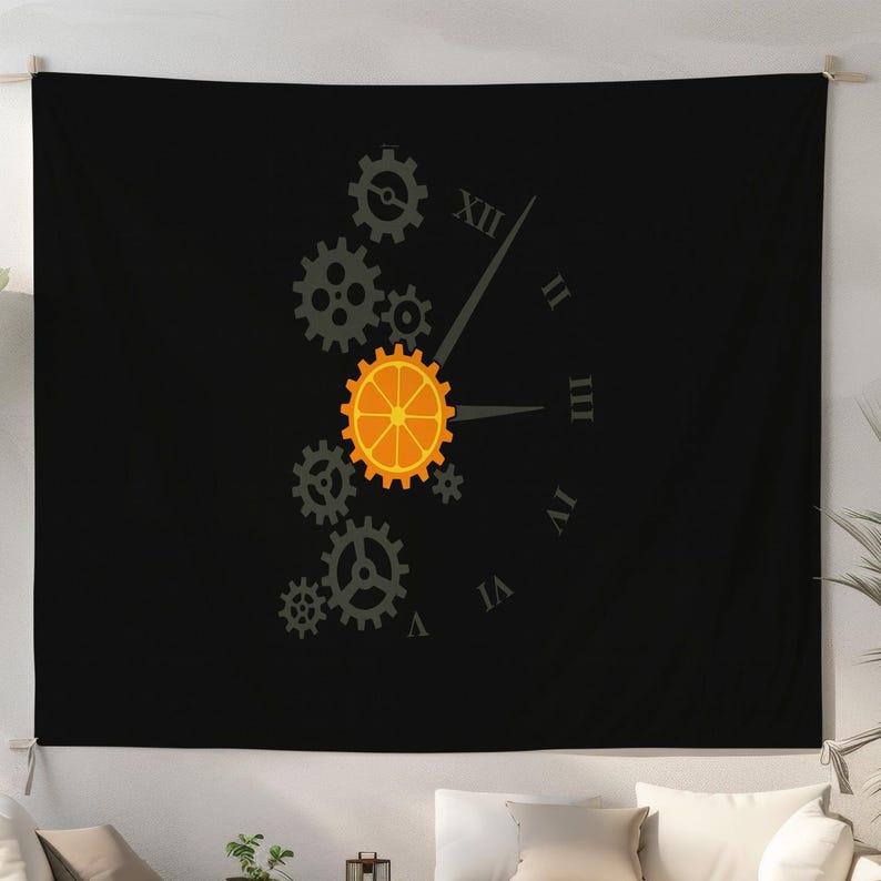 Steampunk Orange Clock tapestry 75x100 чёрный