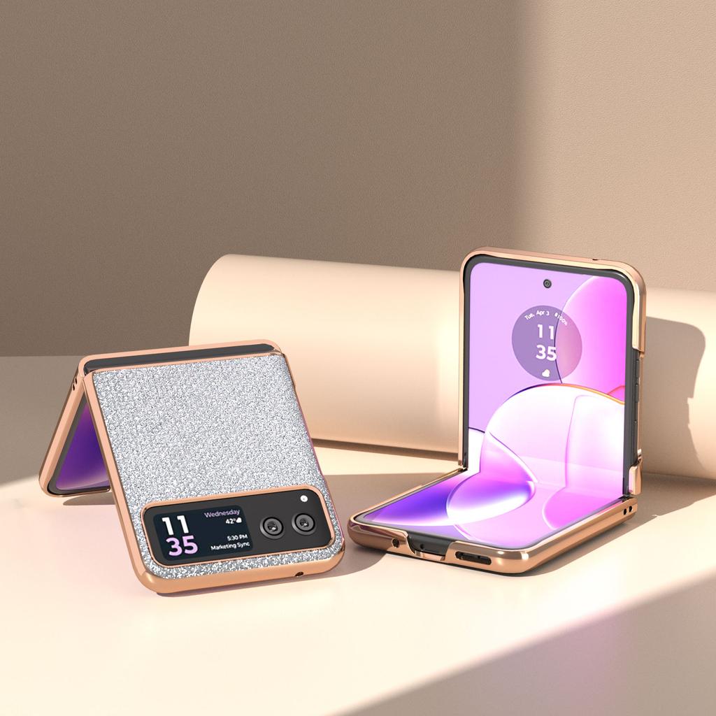 For Motorola Razr 40 5G Rhinestone Texture Non-Slip Case PU Leather+PC Electroplating Phone Cover