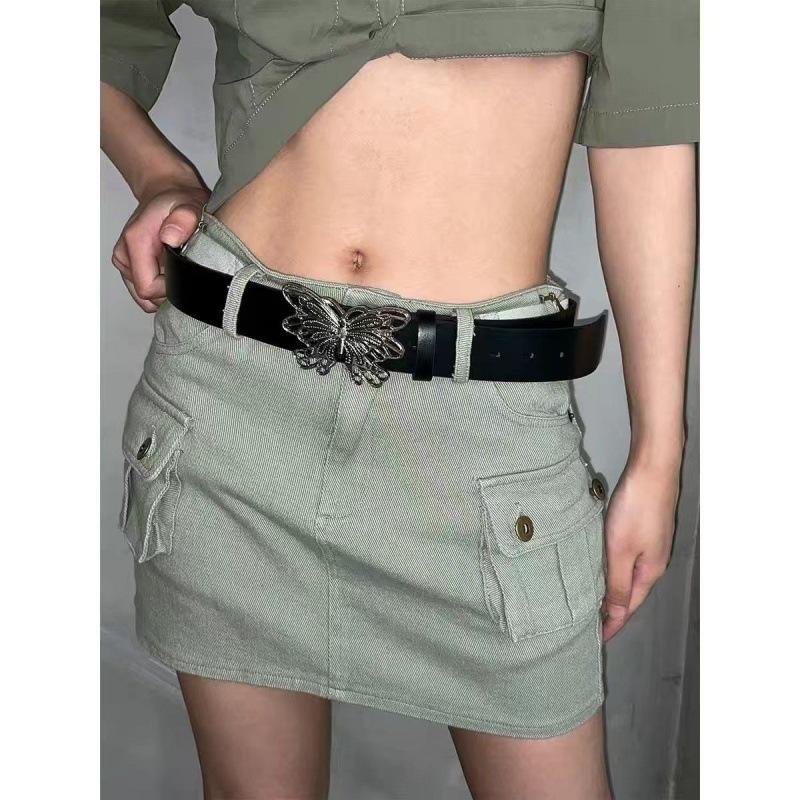 Trendy Punk Millennial Metal Buckle Butterfly Belt In Elegant Silver And Various Hues