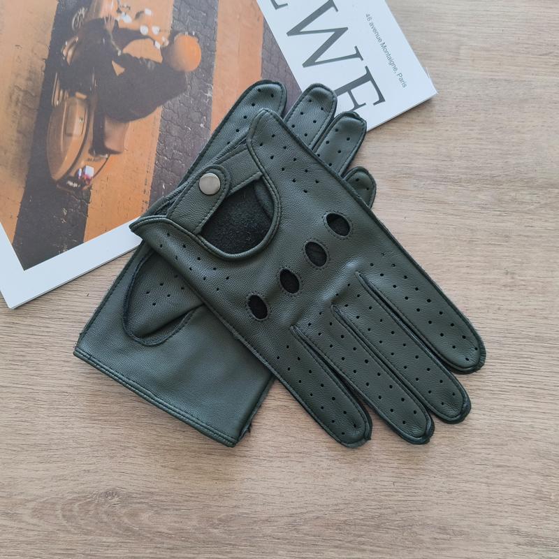 New Men's Leather Gloves Thin Lineless Hollow Breathable Outdoor Sunscreen Riding and Driving Sheepskin Gloves